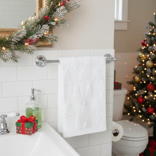 Remagr 4 Pack Christmas Hand Towels with 3D Jacquard Christmas Tree Design - White & Green