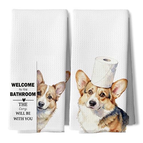Corgi Lover Hand Towels Set of 2 - Funny Dog Gifts, 16x24 Inches