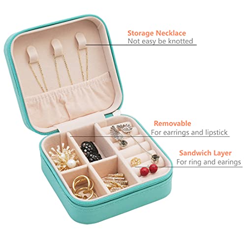 TRODANCE Mini Jewelry Travel Case - Portable Organizer for Rings, Earrings, Necklaces (Blue)