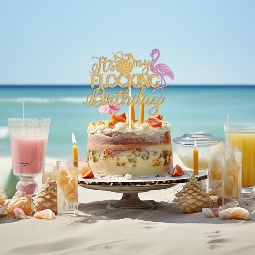 Gold Glitter It's My Flocking Birthday Cake Topper - Fun Party Decor