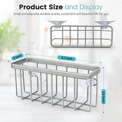 HLOOL Kitchen Sink Sponge Holder - Silver Caddy for Brushes & Soap