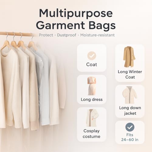 Zevixone 35.5in Clear Plastic Garment Bags - 40 Pack, Clothes & Suit Covers