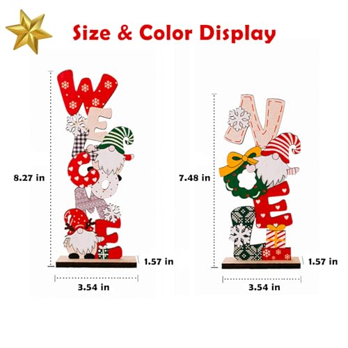 Wooden Christmas Gnome Centerpiece Signs - 2 Pack Table Decor