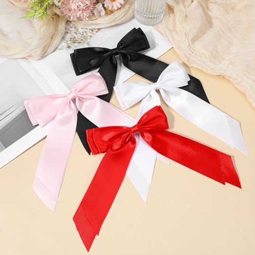 Tweruna Satin Hair Bows for Women, 4-Color Ribbon Hair Clips with Long Tails
