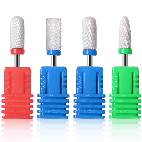 Kootinn 4 Pcs Ceramic Nail Drill Bits Set 3/32 Inch Professional Manicure Pedicure Cuticle Gel Removal Tool