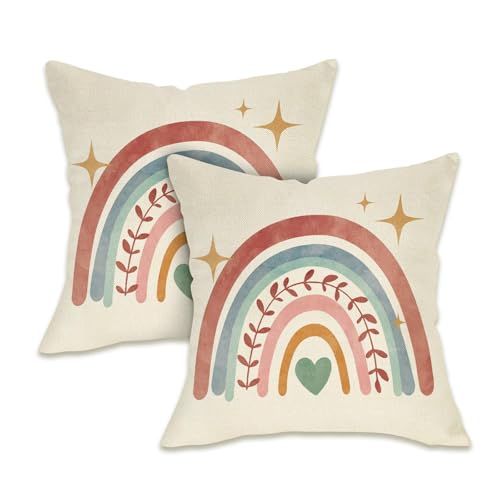 Fahrendom 18x18 Rainbow Watercolor Decorative Throw Pillow Covers Set of 2