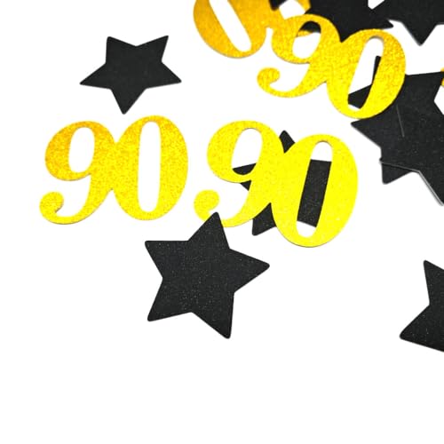 Gold 90th Birthday Confetti - 60 PCS Black Star & Number Decorations