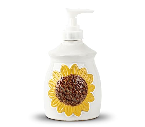 GABROC Ceramic Sunflower Soap Dispenser – Decorative 3D Floral Lotion Bottle