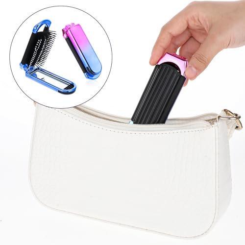 Mozeat Lens Travel Foldable Hair Brush with Mirror 2 Pack