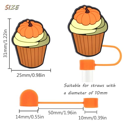 Thanksgiving Straw Covers - 6 Reusable Silicone Caps for 10mm Straws