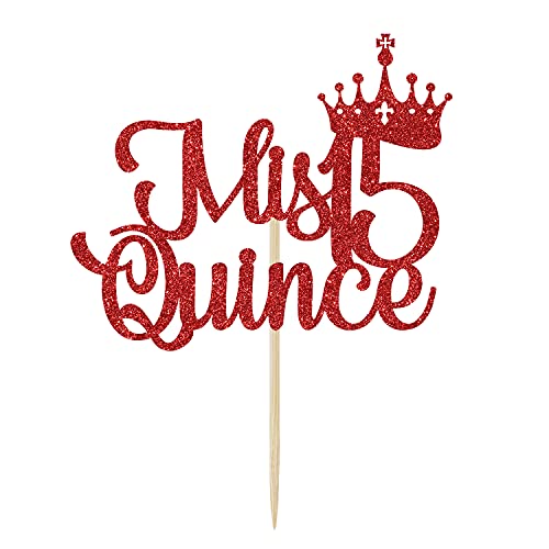 Mis Quince 15 Cake Topper - Red Glitter Birthday Decorations
