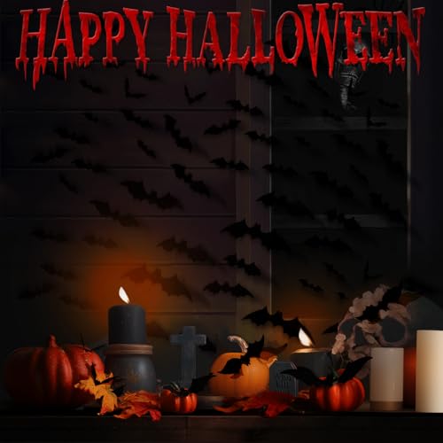 Teenitor Halloween Bat Wall Stickers - 120pcs for Indoor & Outdoor Decor