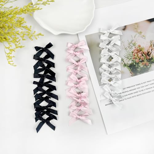 Zoolinn 30-Piece Mini Bow Hair Clips - Pink, White & Black Ribbon Barrettes