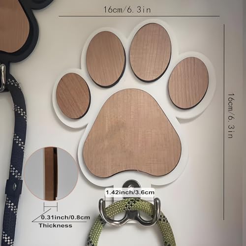 Wooden Dog Leash Holder with 3D Paw Design - Wall Organizer Hooks