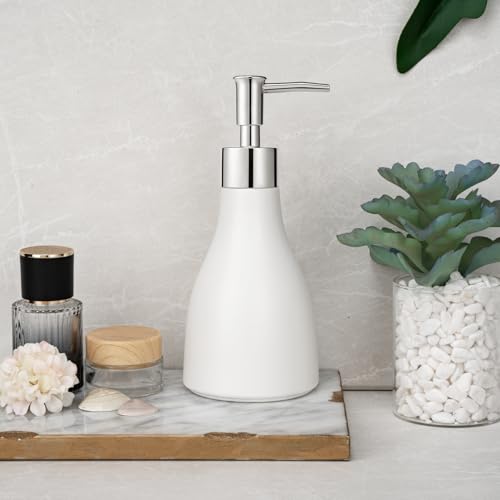 UHEY HOME Ceramic Hand Soap Dispenser - 8.5oz Refillable Bottle, Silver