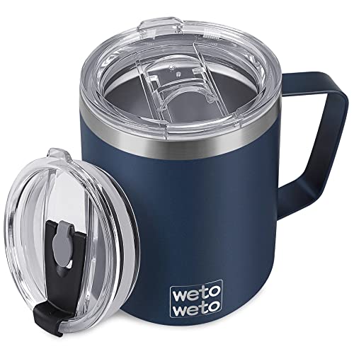 WETOWETO 14 oz Insulated Coffee Mug, Stainless Steel Camping Mug - Navy Blue