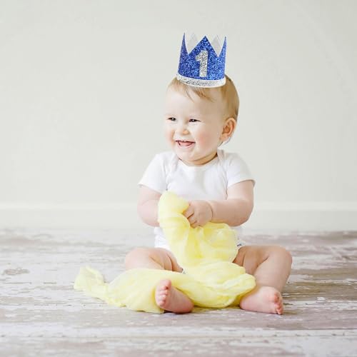 Blue 1st Birthday Glitter Crown Hat for Baby First Birthday Party