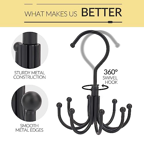 PODATOL Rotating Belt Hanger - 24 Slot Metal Closet Organizer, Black