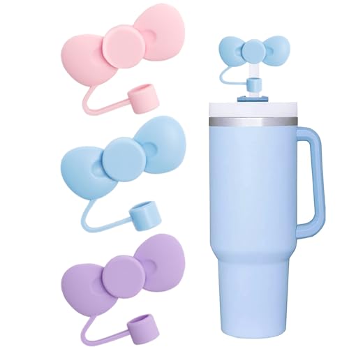 Bow Straw Covers Cap Toppers for Stanley 30&40 oz Tumbler, 3 Pcs Silicone Straw Tips