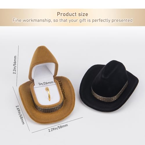 Brown ZORZA 2-Piece Velvet Cowboy Hat Jewelry Box for Rings & Jewelry