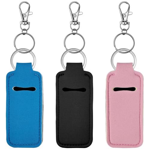 3 Pack Neoprene Chapstick Holder Keychains for Women Lip Balm