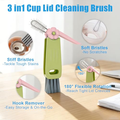 3-in-1 Cleaning Brush Set for Cup Lids & Straws - 7 Pcs