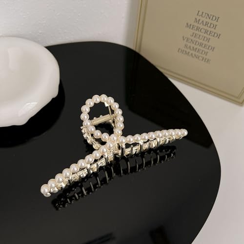Metal Pearl Hair Claw Clip Large Rhinestone Hair Accessories for Women
