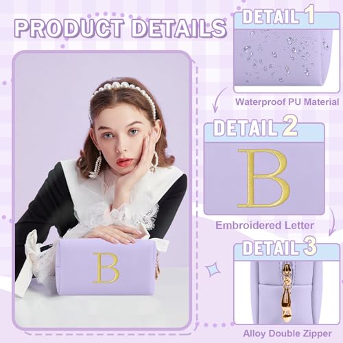 Personalized Initial Makeup Bag Purple Letter Cosmetic Pouch