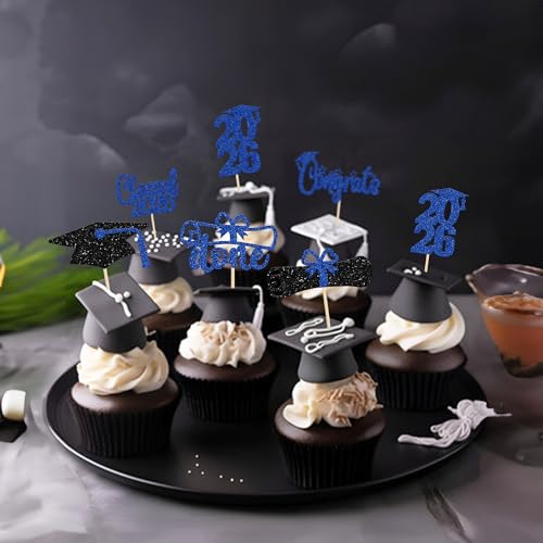24 Pack Graduation Cupcake Toppers - Class of 2026 Glitter Decor