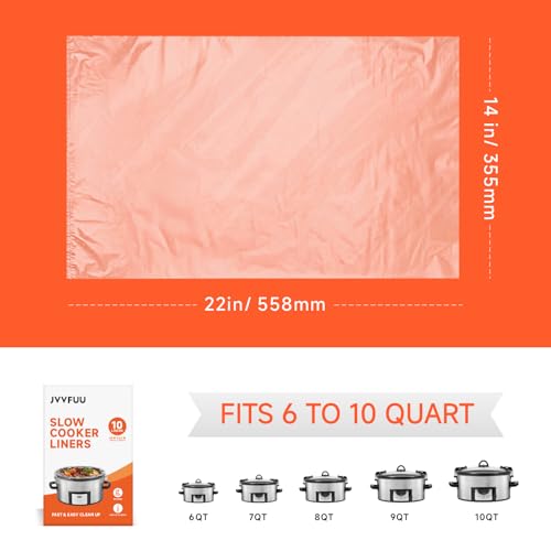 JVVFUU 10-Pack Slow Cooker Liners 6-10 Quart, 14x22 inch, Disposable