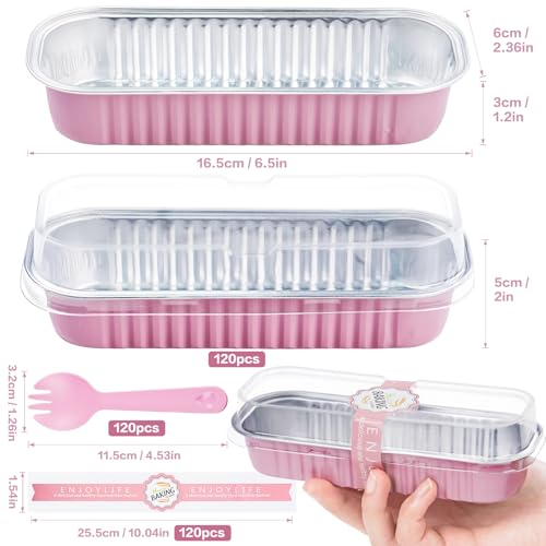 Pink Mini Loaf Pans with Lids - 6.8oz Aluminum Baking Set - 120 Pack