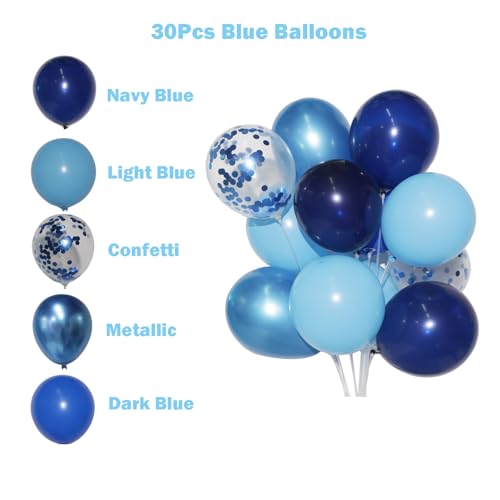 Blue Birthday Decorations Set - Happy Birthday Banner, Balloons, Streamers & Cake Topper - Timfcbs, For Men & Boys