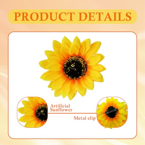 Vipolish 6-Pack Sunflower Hair Clips, 3.93-Inch Yellow Floral Barrettes