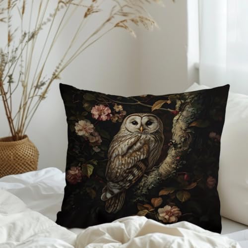 Owl Pillow Cover 18x18 Inch - Vintage Floral Throw Pillowcase