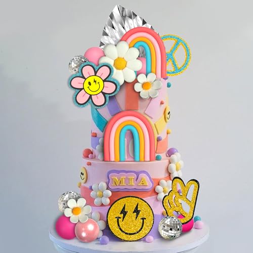 25 Pcs Boho Rainbow & Flower Cake Toppers for Birthday & Party Decor