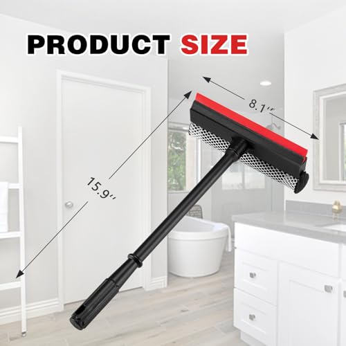 Neeklinny 2-in-1 Window Squeegee with 16" Long Handle for Home & Car Cleaning