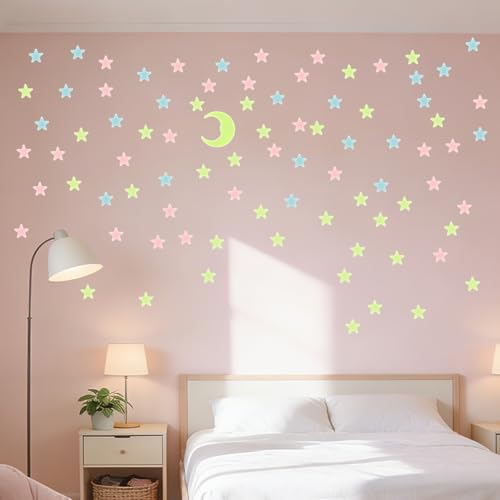 200 Pcs Glow in the Dark Stars & 2 Moons Wall Stickers for Kids' Rooms