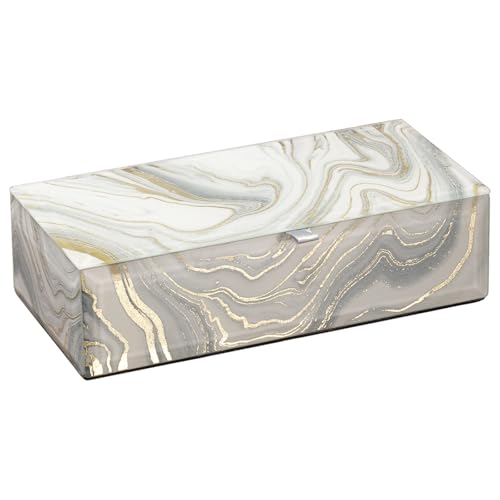 Glass Jewelry Box for Women and Girls - White Gold Small Velvet Organizer for Earrings, Rings, Bracelets - Birthday, Wedding, Christmas Gift