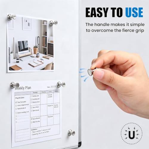 MIKEDE Strong Refrigerator Magnets, Silver Push Pin Magnets (30 Pack)
