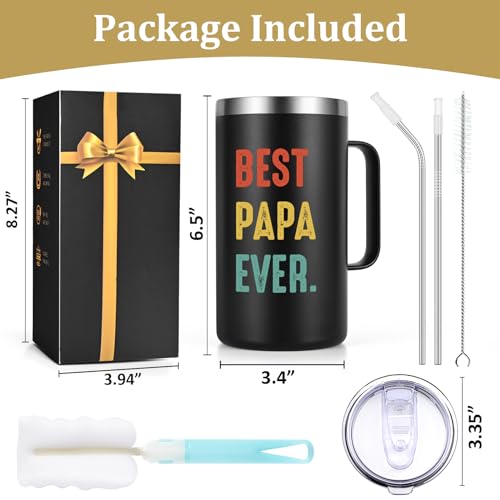 Black 20oz Insulated Coffee Mug - Best Papa Ever Gift from Daughter Son