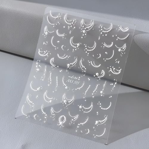 Lukmexor 5D Embossed White Pearl Chain Nail Art Stickers & Crystals