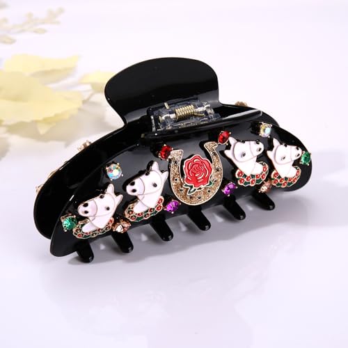 PHALIN Kentucky Derby Large Acrylic Hair Claw Clip Horse Crystal Black