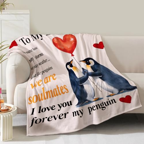 Penguin Lover Throw Blanket, Soft Cozy Fleece Gift for Couples 60"x50"