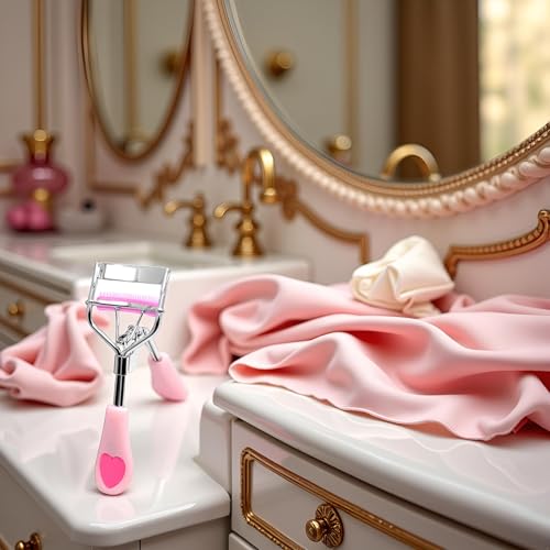 Pink Eyelash Curler with Built-in Comb and Replacement Pads Set