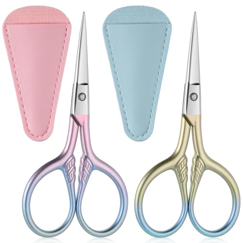 Eldraqth 2pcs Stainless Steel Eyebrow & Facial Hair Grooming Scissors with PU Leather Case