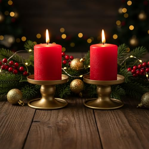 Auerllcy Reversible Gold Candle Holders Set of 2 for Pillar & Taper Candles