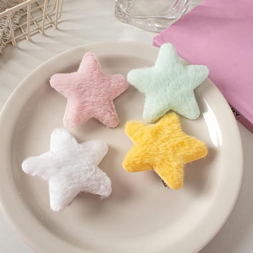 GANPUB Yellow Star Hairpins 4Pcs Soft Fluffy Anti-Slip Bangs Clips