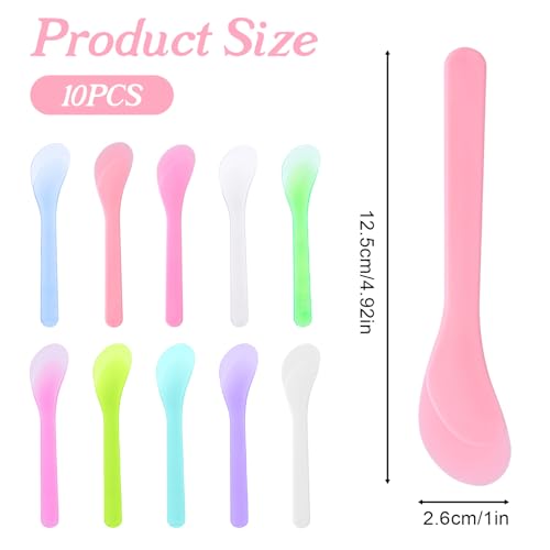 Skrfren 10-Pack 5-Inch Plastic Makeup Spoons Reusable Cosmetic Spatulas for Face Masks and Skincare