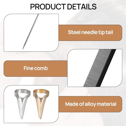 Hair Braiding Tool Set with 8 Alloy Parting Rings and Rat Tail Comb