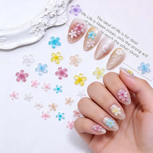 200Pcs Colorful Floral Nail Charms Flatback Resin Flower Gems for DIY Nail Art